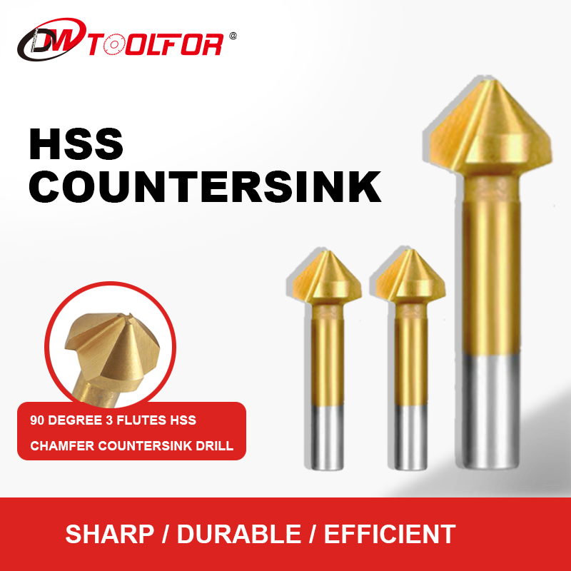 DIN335C באיכות גבוהה 90 מעלות 3 חלילים Hss COUNTERSSink DILL סט מקדחי עץ Countersink